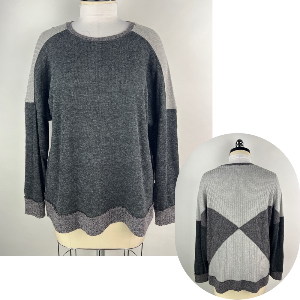 💚 3026. Color Blocking Sweater Knit Long Sleeve Top